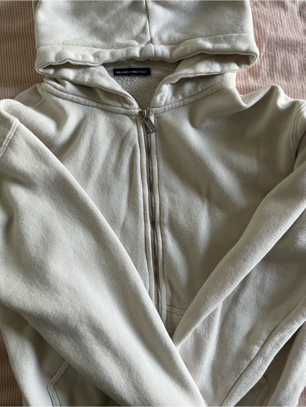 Cream White Brandy Melville Zip Hoodie